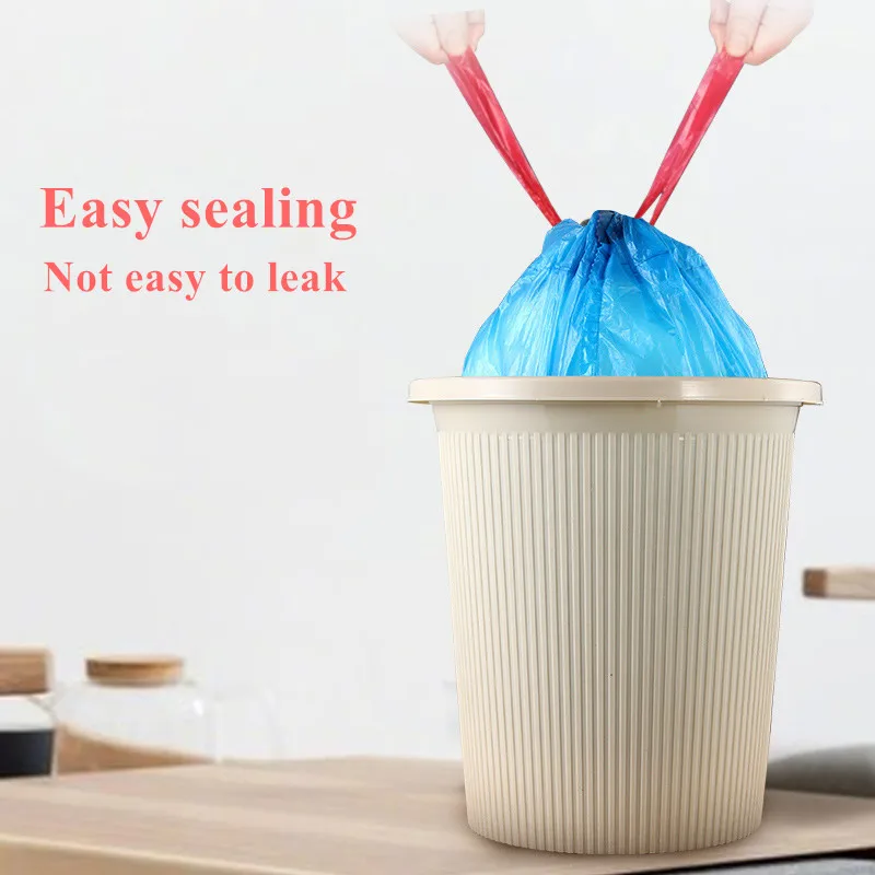 5Rolls of 75pcs Garbage Bags with Drawstring Household Disposable Garbage Bag for Home Kitchen Dormitory Trash Bags Accessories