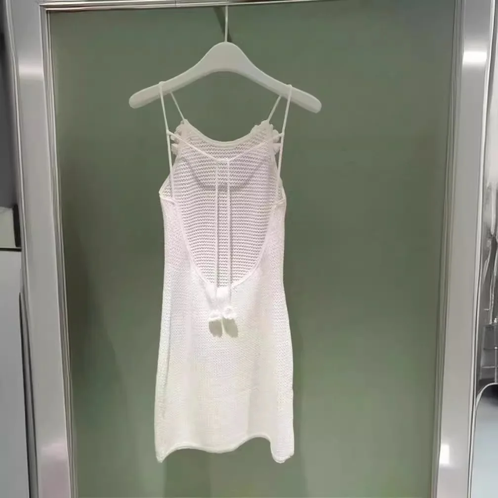 High-End European Sle Sexy Bal Strapl Gestrickte Dr Ivory Floral Print Svel Summer Faion Damen Dr