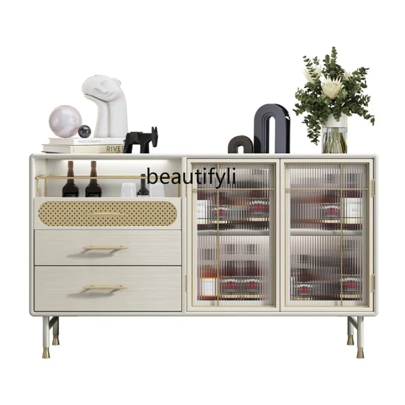 

Light Luxury Style Sideboard Cabinet Solid Wood Glass Wine Cabinet Storage Cabinet Modern Minimalist Home Entrance Cabinet