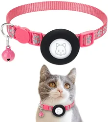 Breakaway Airtag Cat Collar,Reflective Apple Air Tag Cat Collar With Bell Waterproof Airtag Holder Case,GPS Pet Tracker Collar