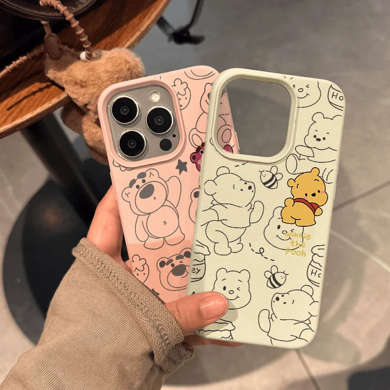 Disneys Winnies Lotsos Fashion TPU Imitation Leather Phone Case For iPhone 16 Plus 15 14 13 12 11 Pro Max Shock-absorbing