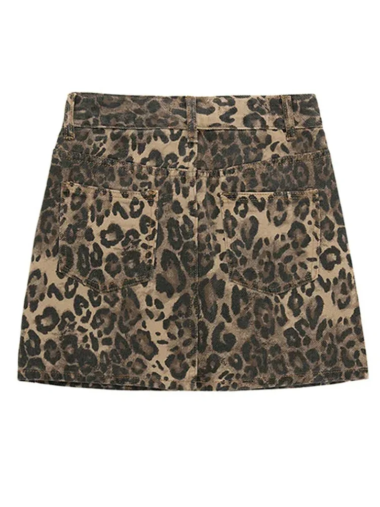 

YK2 Hip Hop Fashion Women's Denimirt Skirts New American Retro High Waist A-line Sexy Leopard Pattern Wrapped Hip Skirt Summer