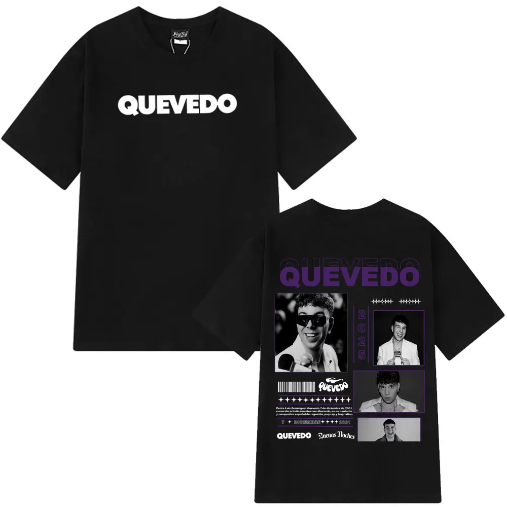 

Rapper Quevedo Buenas Noches 2025 Vintage Print TShirt Men Women Hip Hop Fashion T-shirts Summer Cotton Oversized Loose T Shirts
