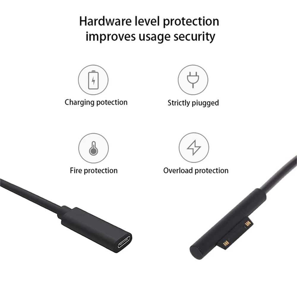 15V 3A Surface Connect to Type C PD Schnellladekabel, kompatibel mit Microsoft Surface Pro 8/7/6/5/4/3 Go3/2/1 Laptop4/3/2/1 – Detail 4