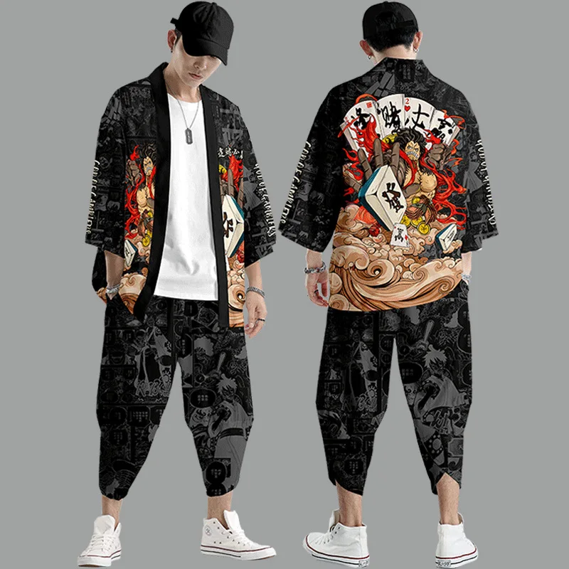 

Fashion Print Two-piece Suit Yukata Women Harajuku Traditional Kimono Japanese Casual Cardigan Men Cosplay Haori Asian Clothing