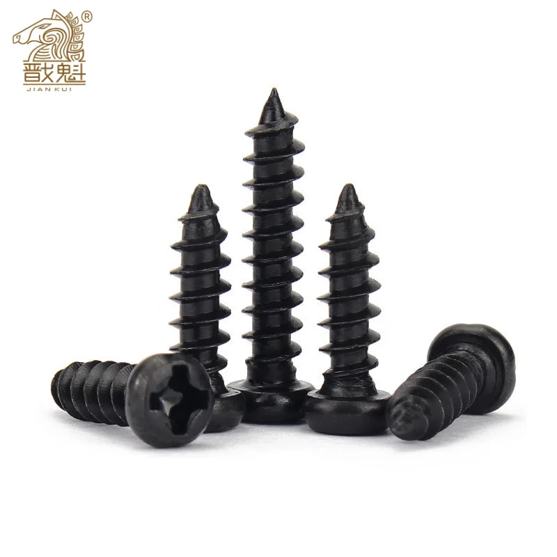 50/ 100/ 200/ 500pcS M1 M1.2 M1.4 M1.7 M2 M2.6 M3 M3.5 Black Steel Small Phillips Flat Cross Round Pan Head Self-tapping Screw