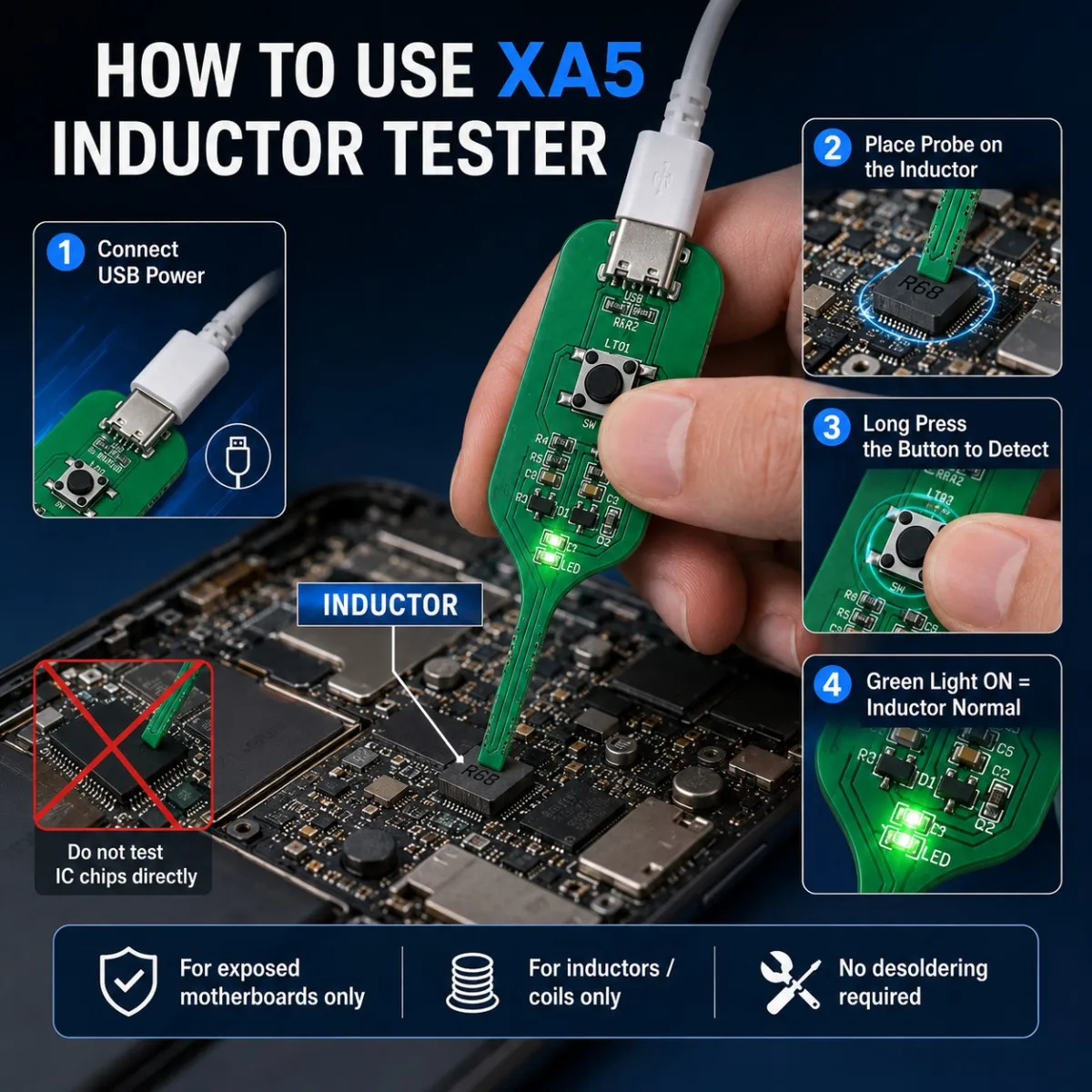 Compact Handheld Inductor Fault Tester Ultra Light Portable Design Quick Response Accurate Test for Various Circuit Board Repair