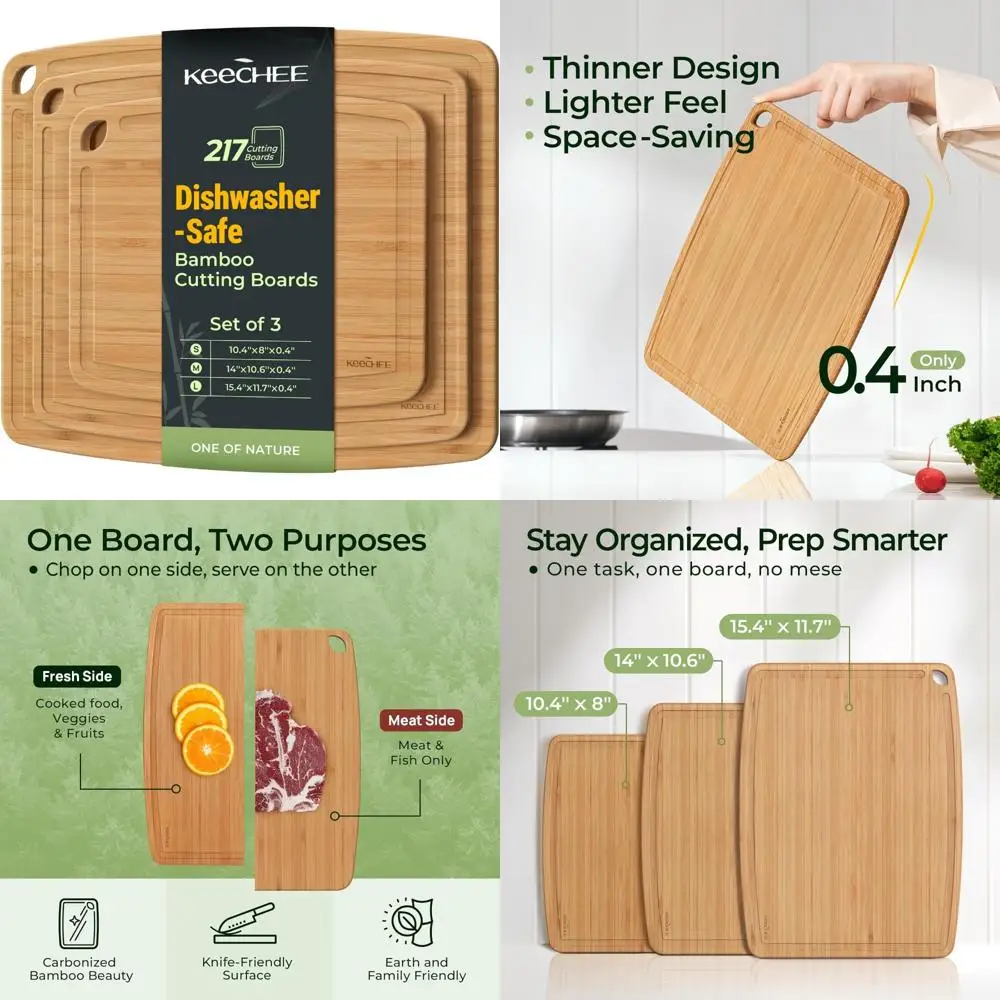 

Durable Bamboo Cutting Boards for Kitchen - Lightweight, Easy Clean, Wooden Chopping Boards Ideal for Busy Cooking Spaces