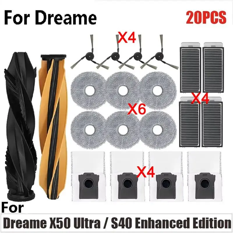 NEW|N92R  Comprehensive Cleaning Set For Dreame X50 Ultra/S40 Enhanced Edition: Roller Brush, Side Brushes, HEPA Filter, Mop, Du