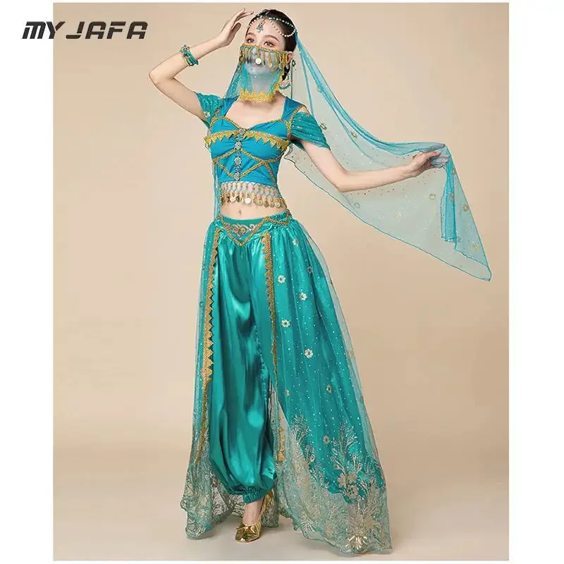Vestido de princesa bordado de estilo cortesano de danza árabe india, disfraz de Cosplay de jazmín de Bollywood, traje elegante para mujer para adultos; 6'x