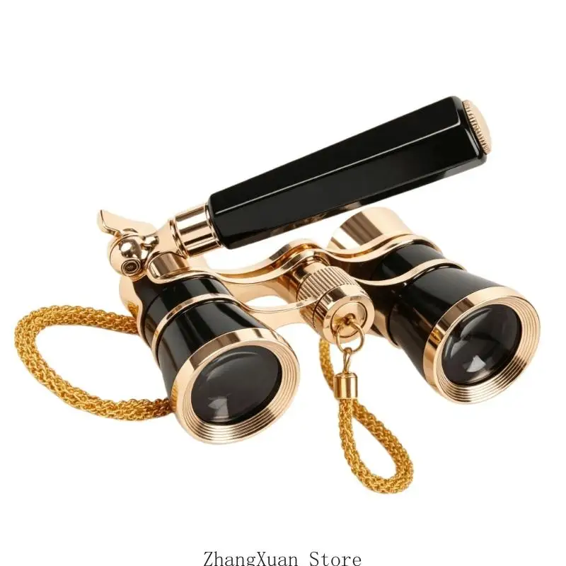 3X25 Antique Operas Binocular Aluminum Alloy Glasses Adjustable Handle And Chain 3XUF