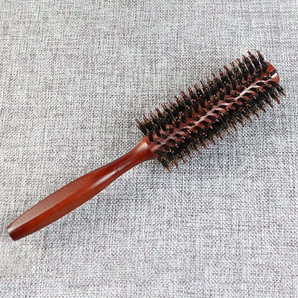 

Round Hair Brush for Blow Drying Straightening Curling Styling Nylon Boar Bristles Ergonomic Wooden Handle Short Medium Hair