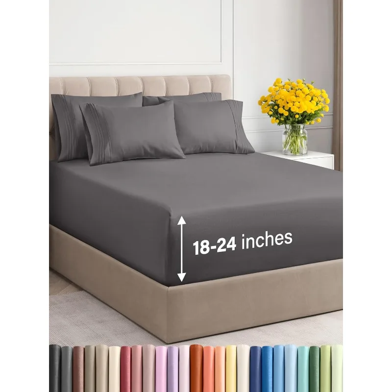 

6 Piece Breathable & Cooling Sheets - Hotel Luxury Bedding Set w/18-24 Inch Extra Deep Pockets