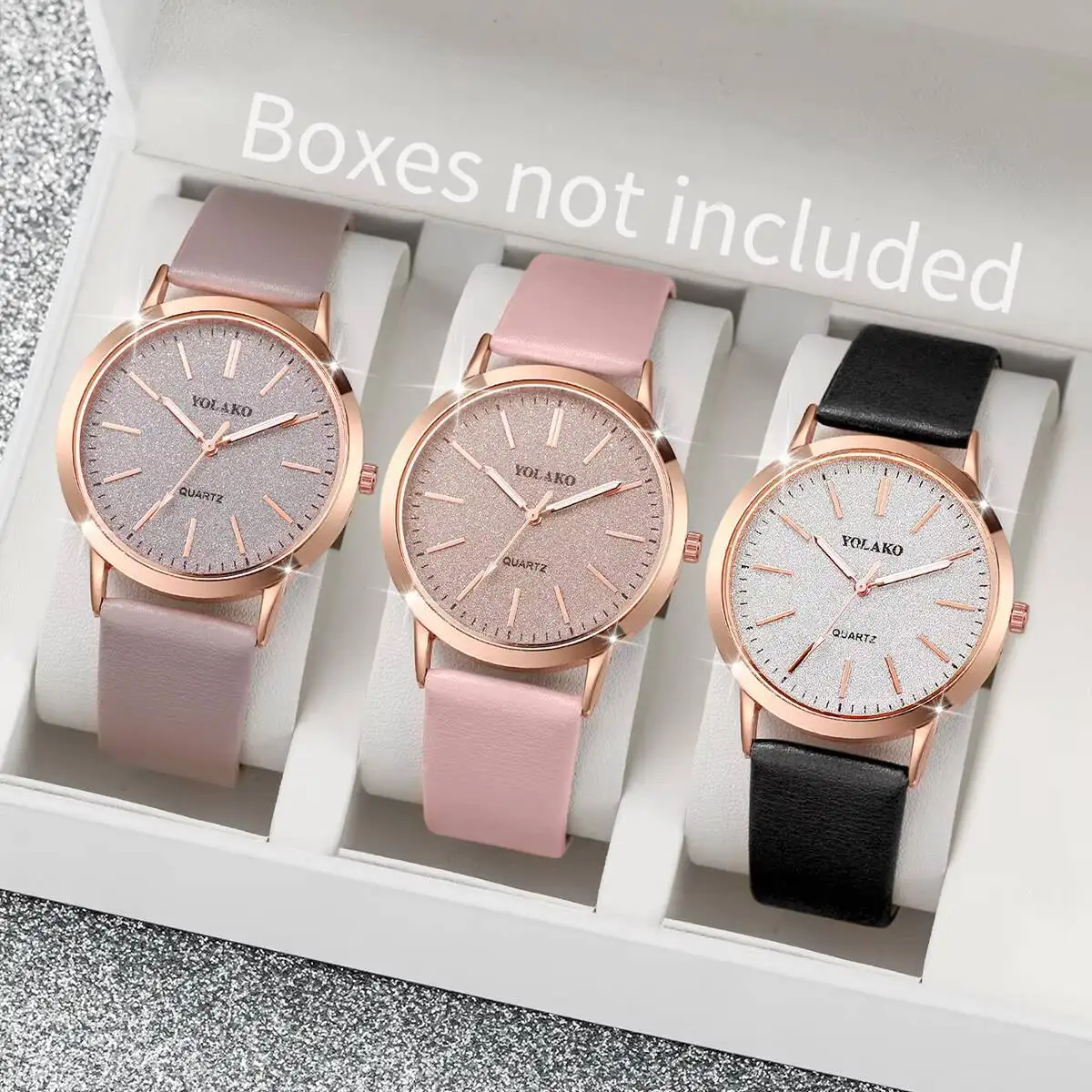 3PCS/Set Fashion Starry Dial Women Quartz Watch Simple Leather Strap Ladies Wrist Watches Reloj Mujer（Without Box）