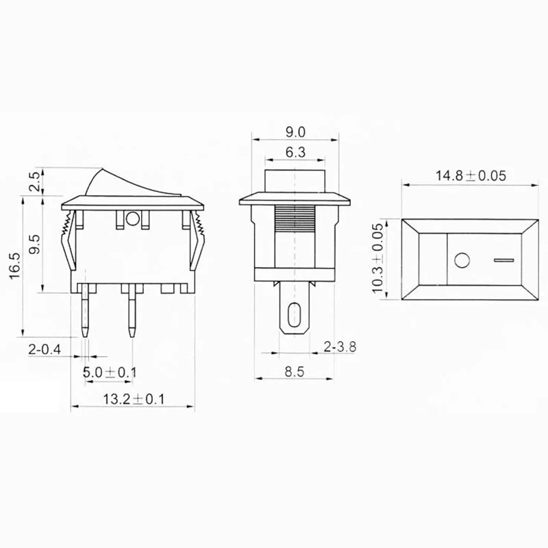 Interruptor de balancim de barco vermelho para carro, ligar e desligar interruptor, painel do traço, caminhão, RV, ATV, casa, 10x15mm SPST, 2Pin, 3A, 250V, 10 Pcs/Lot