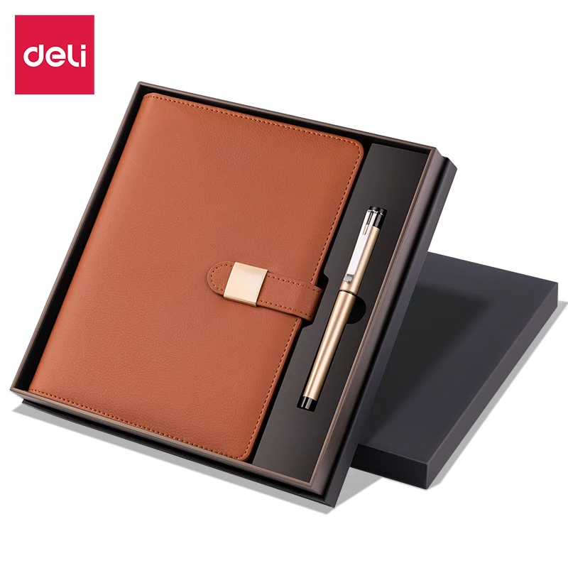 

Deli Leather Notebook Loose-leaf Business Notepads Vintage Diary Journal Sketchbook 32k 100 Sheets with Gift Box for Man