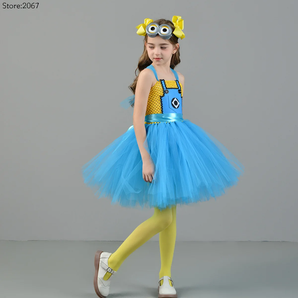 Purim 노란색 작은 남자 코스프레 의상 소녀를위한 코스프레 푹신한 치마 할로윈 키즈 파티 무대 공연 드레스 투투 스커트