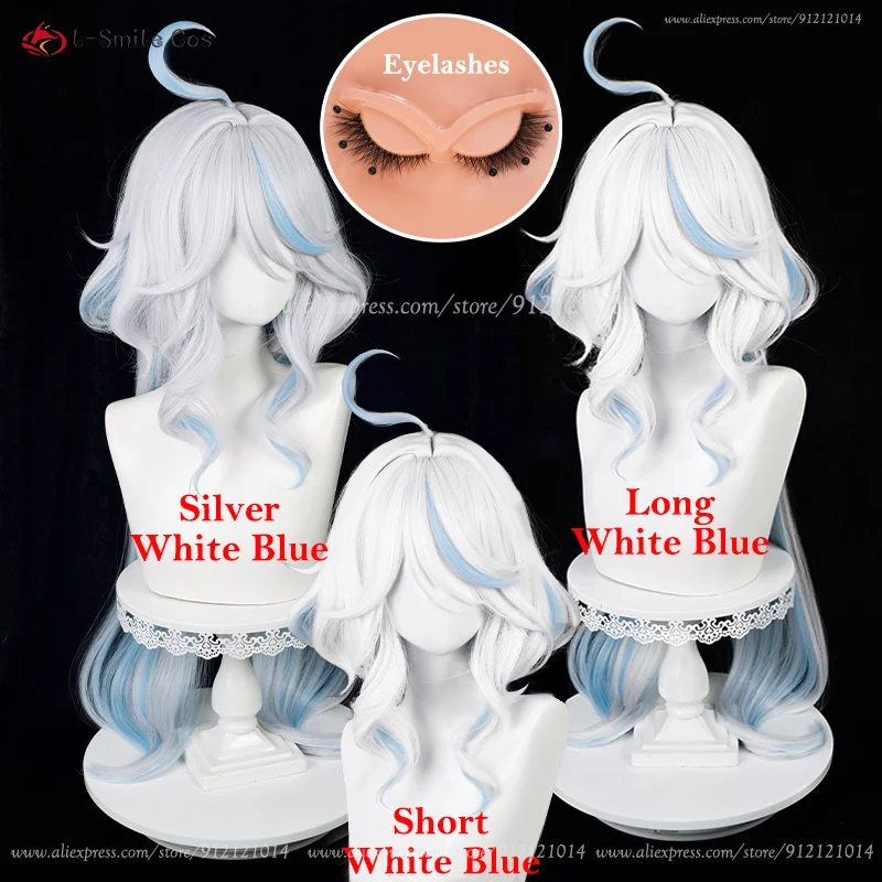 Focalors-peluca corta de Anime para Cosplay, pelo sintético resistente al calor, color blanco y azul, 4 estilos