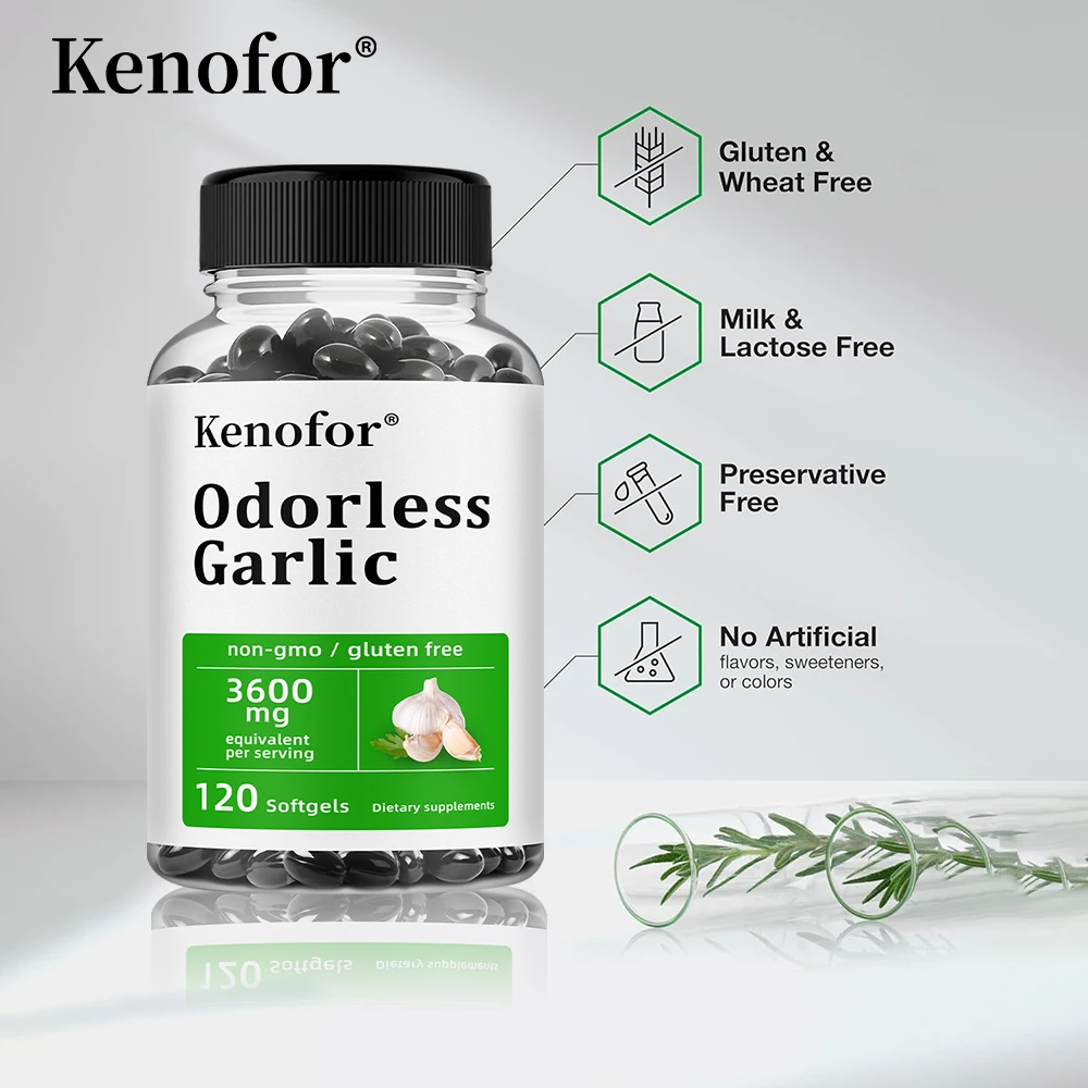كبسولات مكملات الثوم عديمة الرائحة - توازن مستويات الكوليسترول، تدعم صحة القلب والأوعية الدموية، غير وراثيًا، خالية من الغلوتين