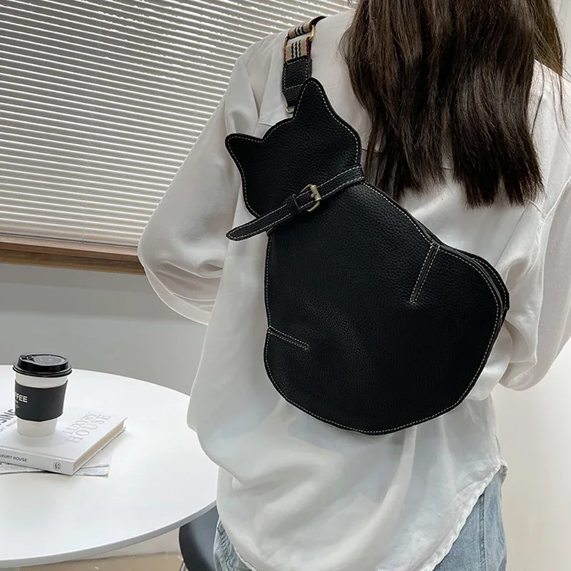 2024 Vintage Women Chest Waist Bag Cat Shape Shoulder Casual Crossbody Bags Quality Leather Handag Purse Ladies  Brand Designer