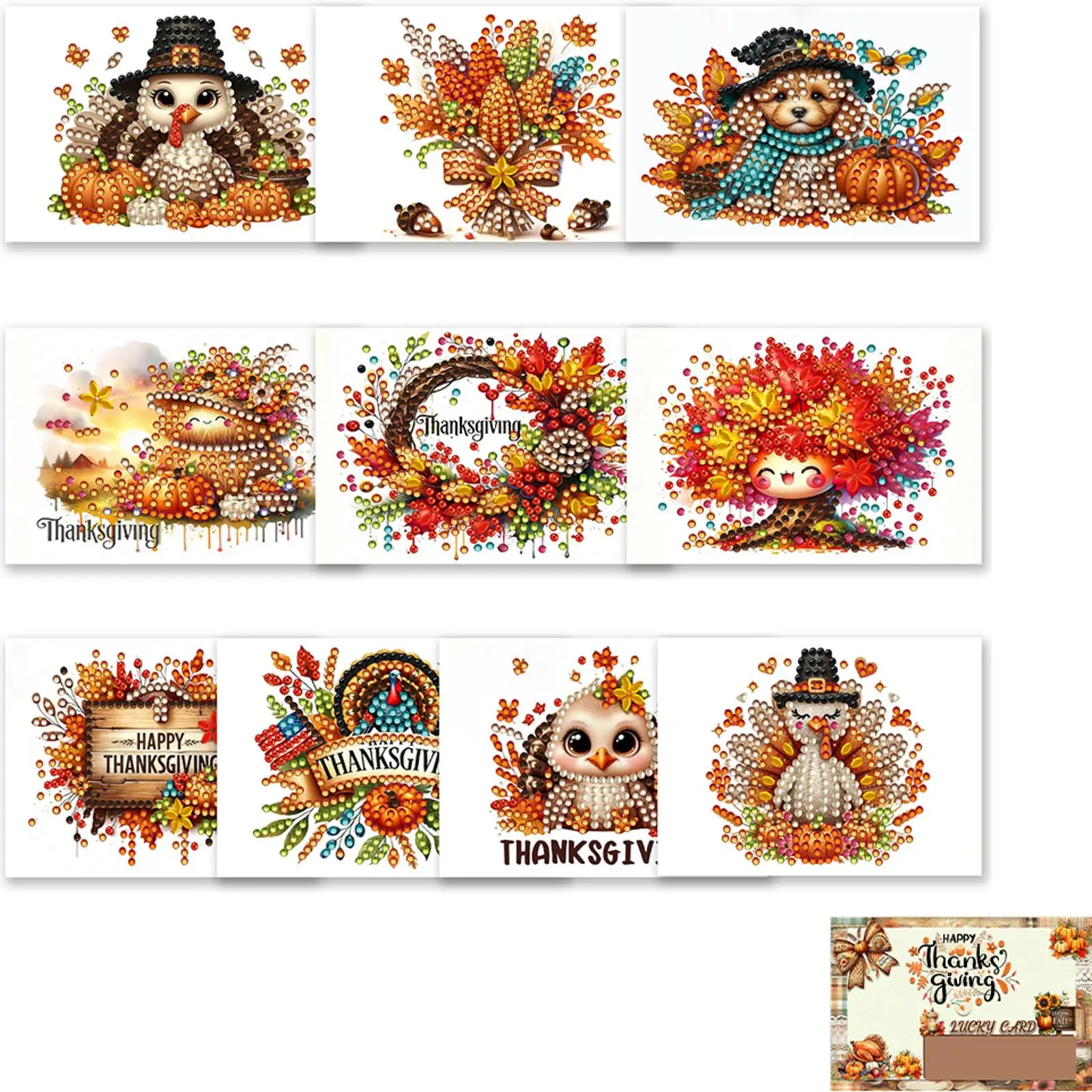 

Набор из 10 штук: DIY Алмазная мозаика, хрустальные скретч-карты, подарочные карты для вечеринок (День Благодарения)