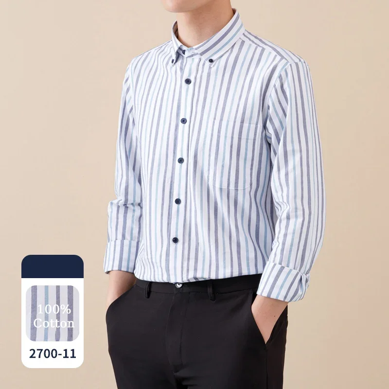 

Бренд BROWON 2025, весенние длинные рубашки из ткани Оксфорд, мужские повседневные полосатые рубашки с отложным воротником для мужчин, осенние деловые топы для мужчин