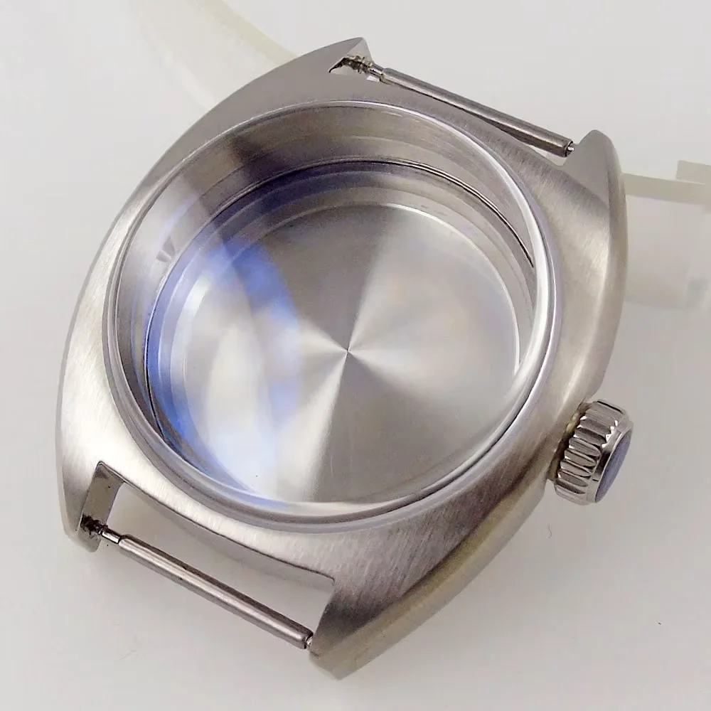 Retro Brush Small 36mm AR Bow Sapphire Glass Watch Case for NH35 NH34  NH38 ETA 2824 Miyota 8215   Big Crown