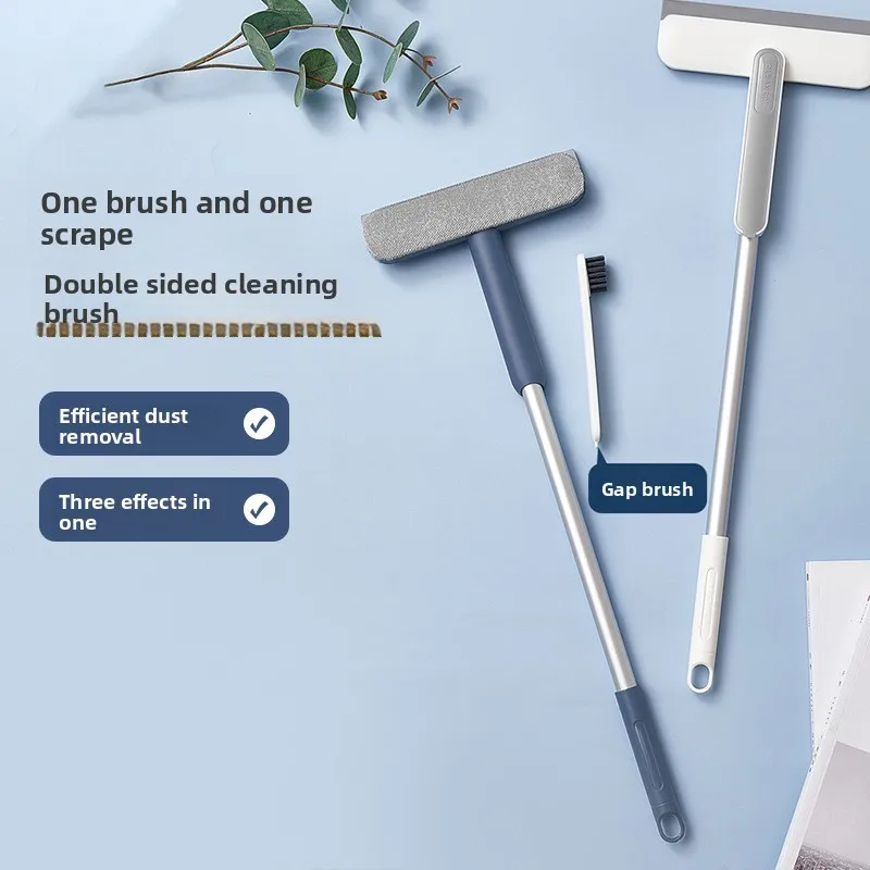 Household Multi-functional Glass Scraping Glass Artifact Dual-purpose Window Scraper Extended Handle Double-sided Cleaning Brush