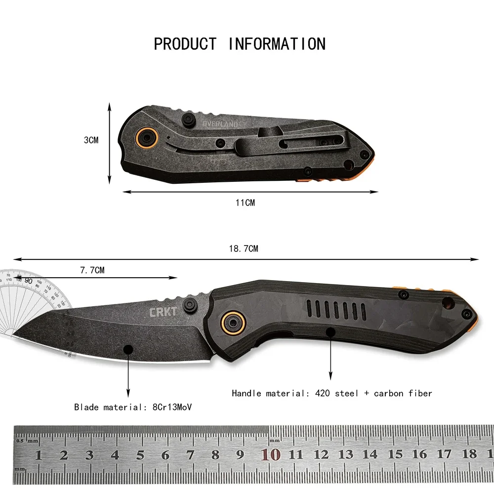 8Cr13MoV Stone Washed Plain Blade, 6280 Tactical Pocket Folding Knife, Carbon Fiber /G10 Treatment Outdoor Camping Hunting Knife