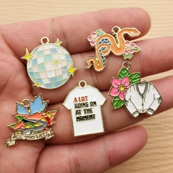 10pcs Snake Clothes Charm for Jewelry Making Enamel Necklace Bracelet Earring Pendant Diy Accessories Alloy Metal Gold Plated