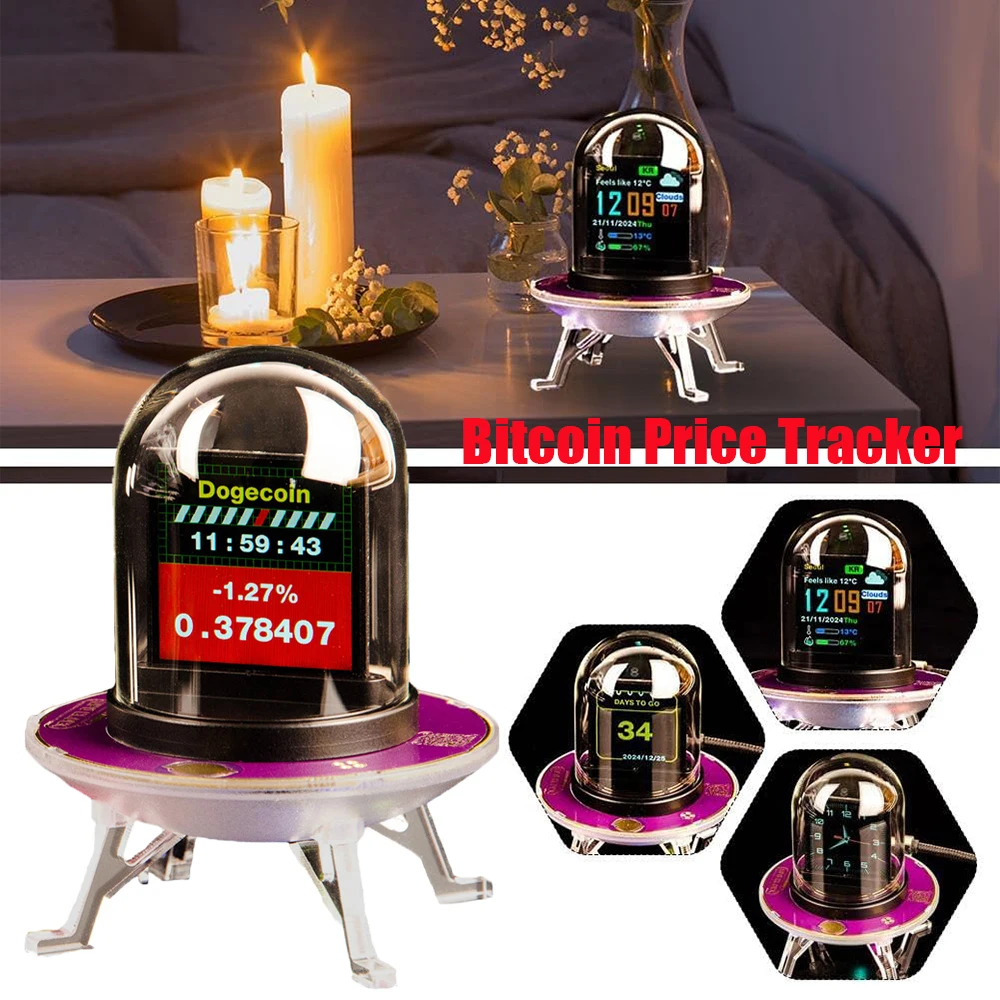 UFO Mars Lander Shape WiFi Clock Creative Weather Bitcoin Stock Exchange Rate Clock Multifunction Desk Clock Type-C interface