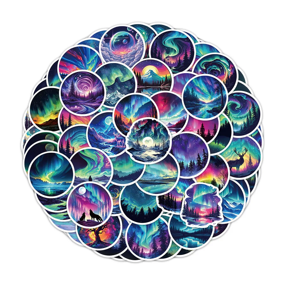 50PCS Nordlichter Kunst Graffiti Aufkleber Romantische Aufkleber Dekoration Reise Box Kühlschrank Mobile DIY Wasserdichte Aufkleber