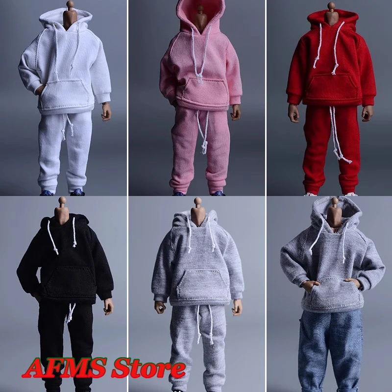 5 Colors 1/12 Men Soldier Hooded Pullover Drawstring Running Sportswear Loose Pants Fit 6inch Action Figure Model