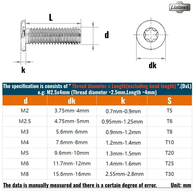 304 A2 Stainless Steel M1.6 M2 M2.5 M3 M4 M5 M6 M8 Six-Lobe Torx Ultra Thin Flat Wafer Head Screw Length 3mm~50mm