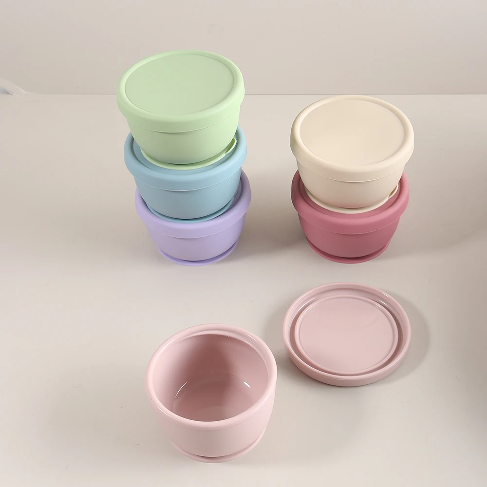 

baby feeding bowl sauction food grade silicone boy girl tableware cute with lid new