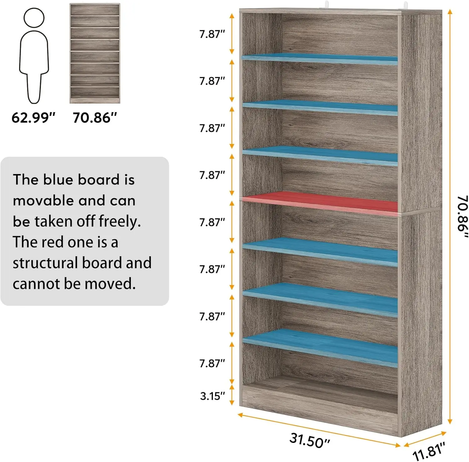 Tall Shoe Cabinet, 9 Tiers 40-45 Pairs Heavy Duty Wood Freestanding Shoe Storage Cabinet, 70.8'' Tall Shoe Cabinet with Open Sto