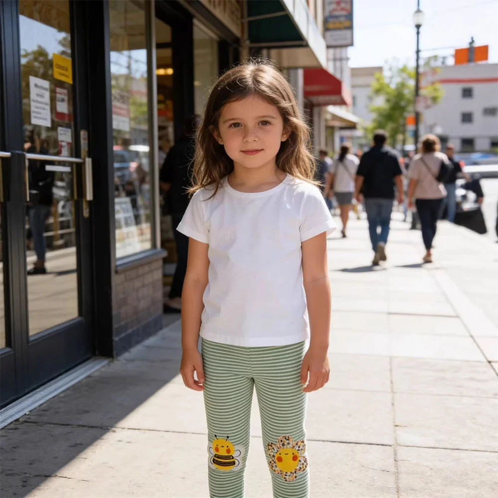 

Jumping Meters Bee Applique Girls Leggings Pant With Bee Embroidery Fashion Striped Kids Skinny Pants Toddler Kids Pencil Pant