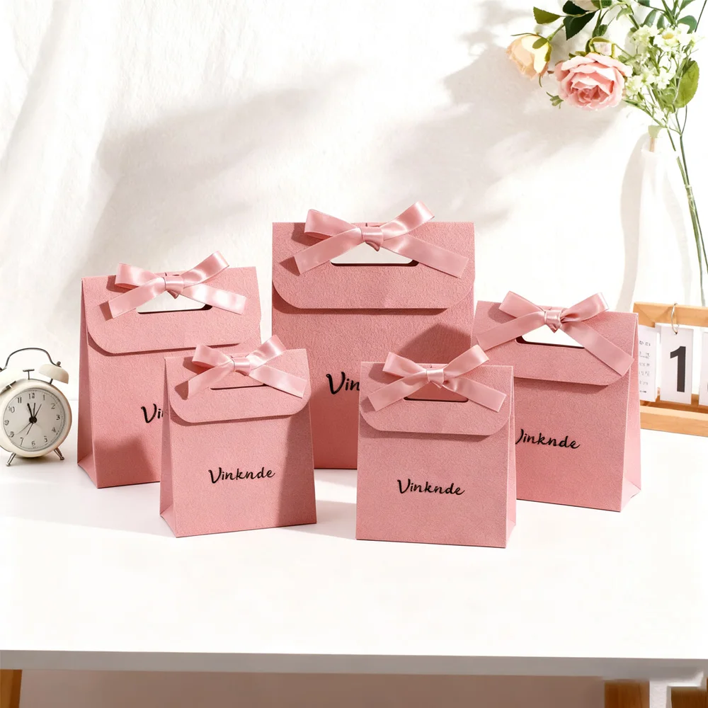 حقيبة هدايا مخصصة بيج رفرف القوس الشريط ليتشي نمط أكياس تغليف الورق تخصيص شعار مجوهرات العطور كيس العناية بالبشرة #3