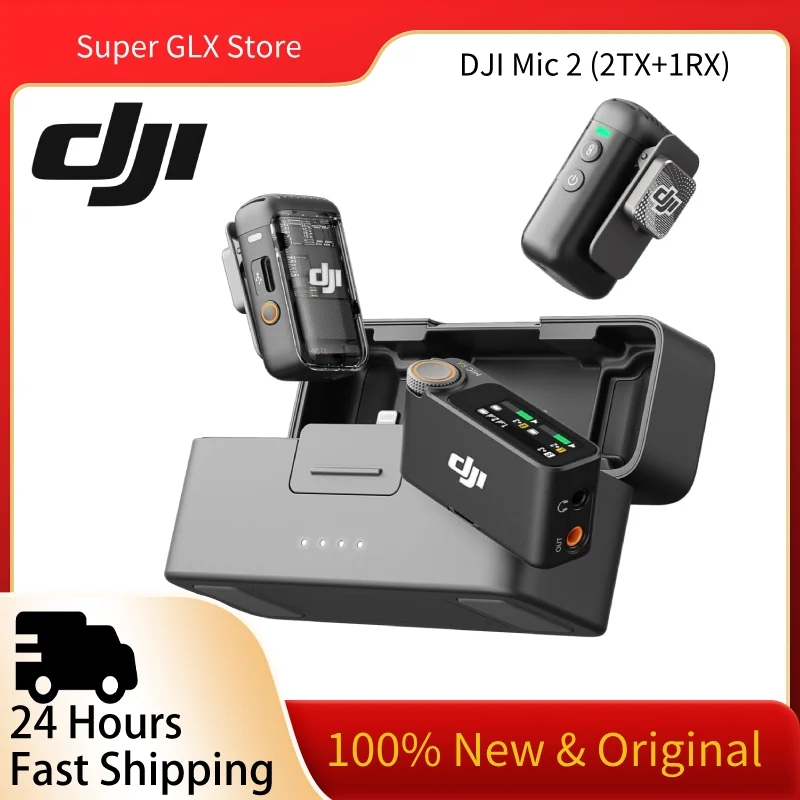 

DJI MIC 2（2 TX+1 RX） All-in-one Wireless Microphone Intelligent Noise Cancelling 250m Range Microphone for iPhone Android Camera