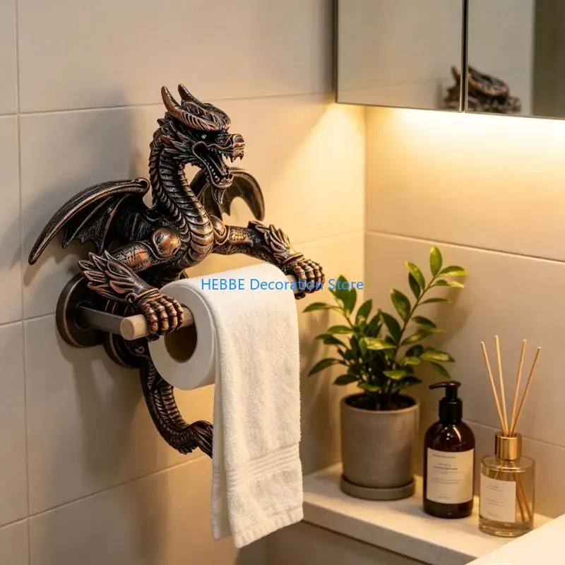 B0KC Bathroom Tissue Roll Holder Storage Rack Unique Dragon Toilet Paper Holder Wall Mounted Tissue Rack Toilet Roll Holder