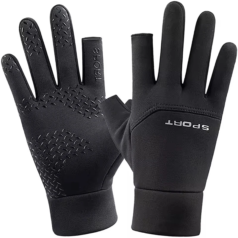 Luvas de dois dedos estilo primavera com proteção de pesca de lã universal neutra e luvas antiderrapantes para ciclismo ao ar livre