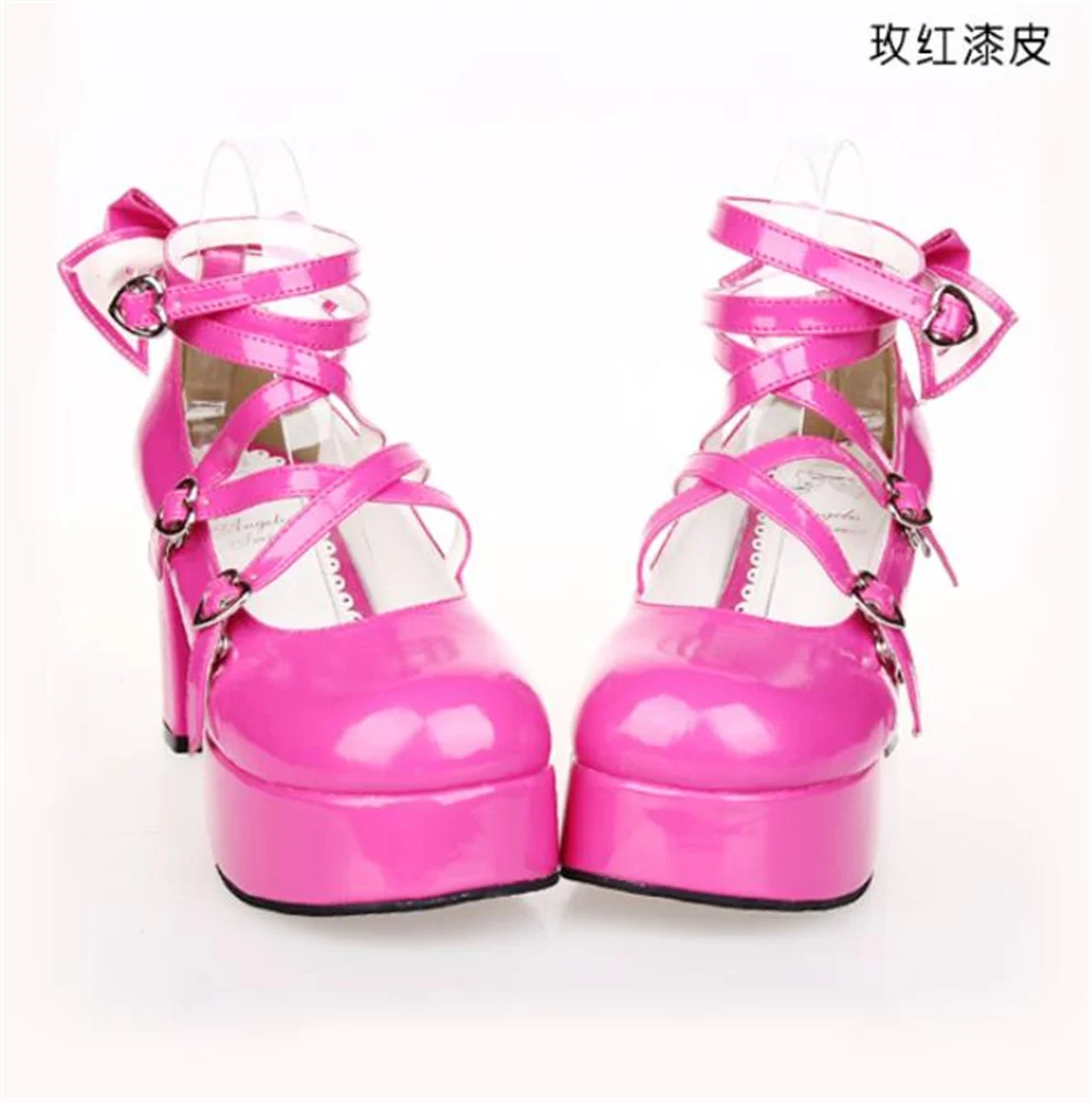 Japanese Harajuku Sweet Lolita Round Head Girls Shoes Bowknot Princess Shoes Cos Kawaii Tea Party Pu Lovely Loli Shoes Platform