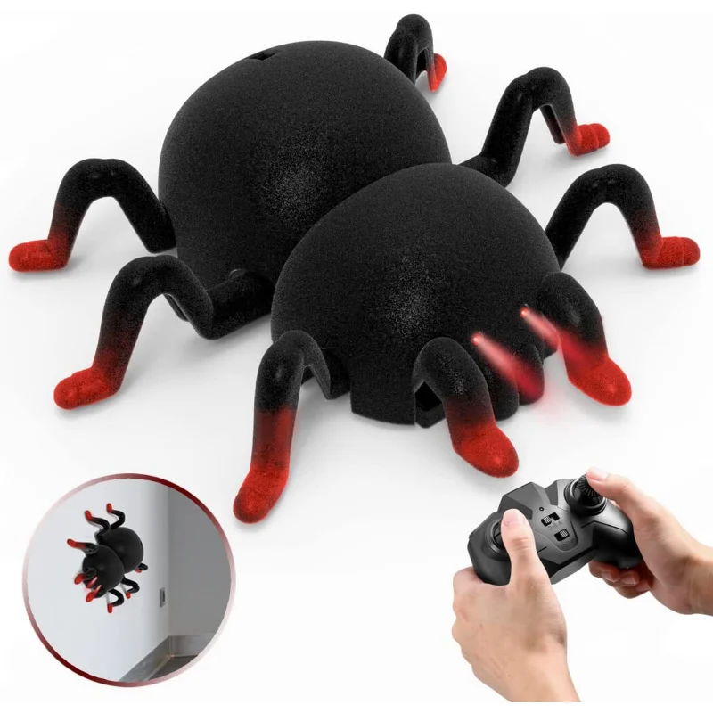 Happy Halloween Remote Control Spider Kids Toys Realistic Wall Climbing RC Spider Toys with LED Light for Boys Girls Gift Easter