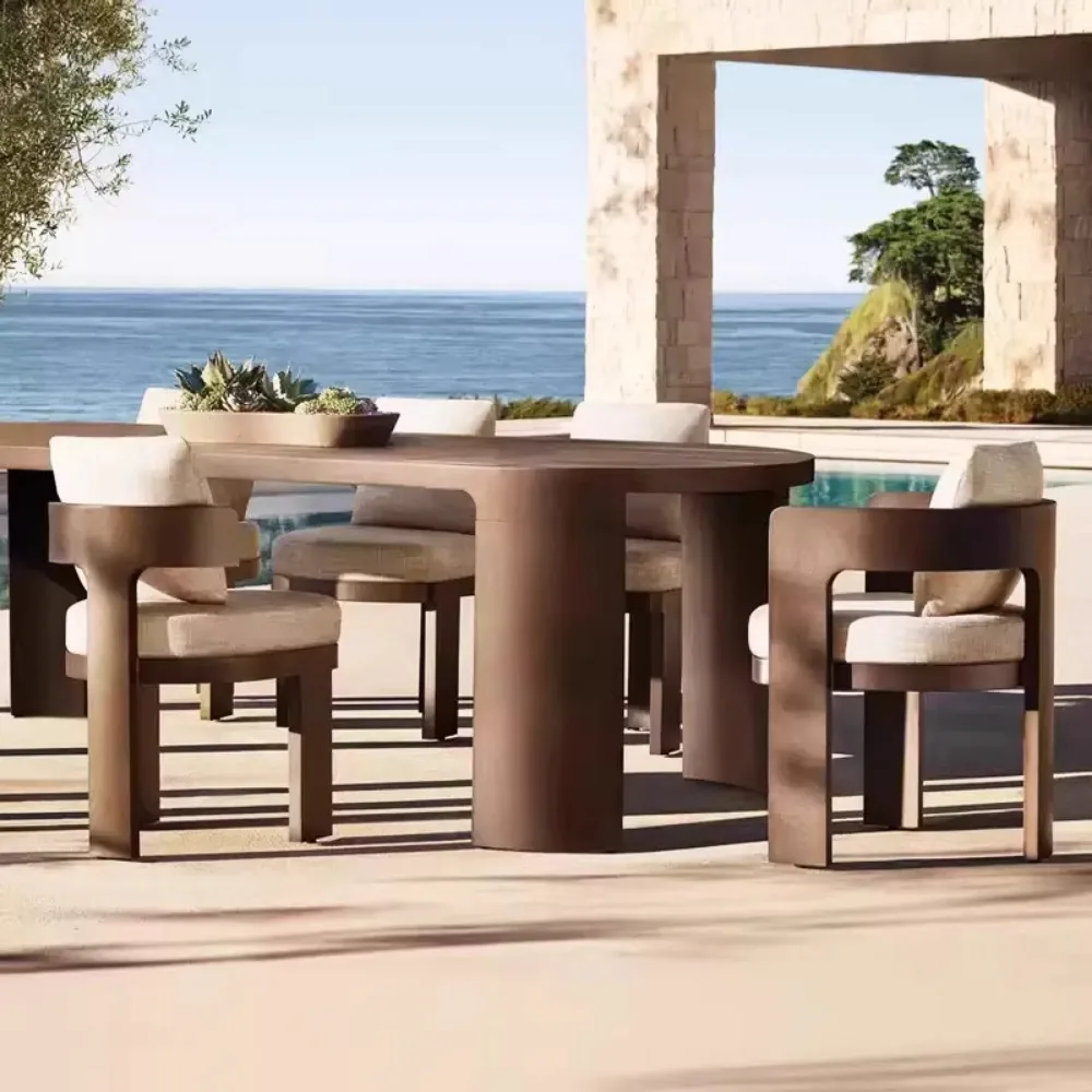 Aluminum Frame Outdoor Sofa Set, Weather‑Proof Solid Wood Patio Furniture for Villa Courtyard, Open‑Air Terrace Leisure Space