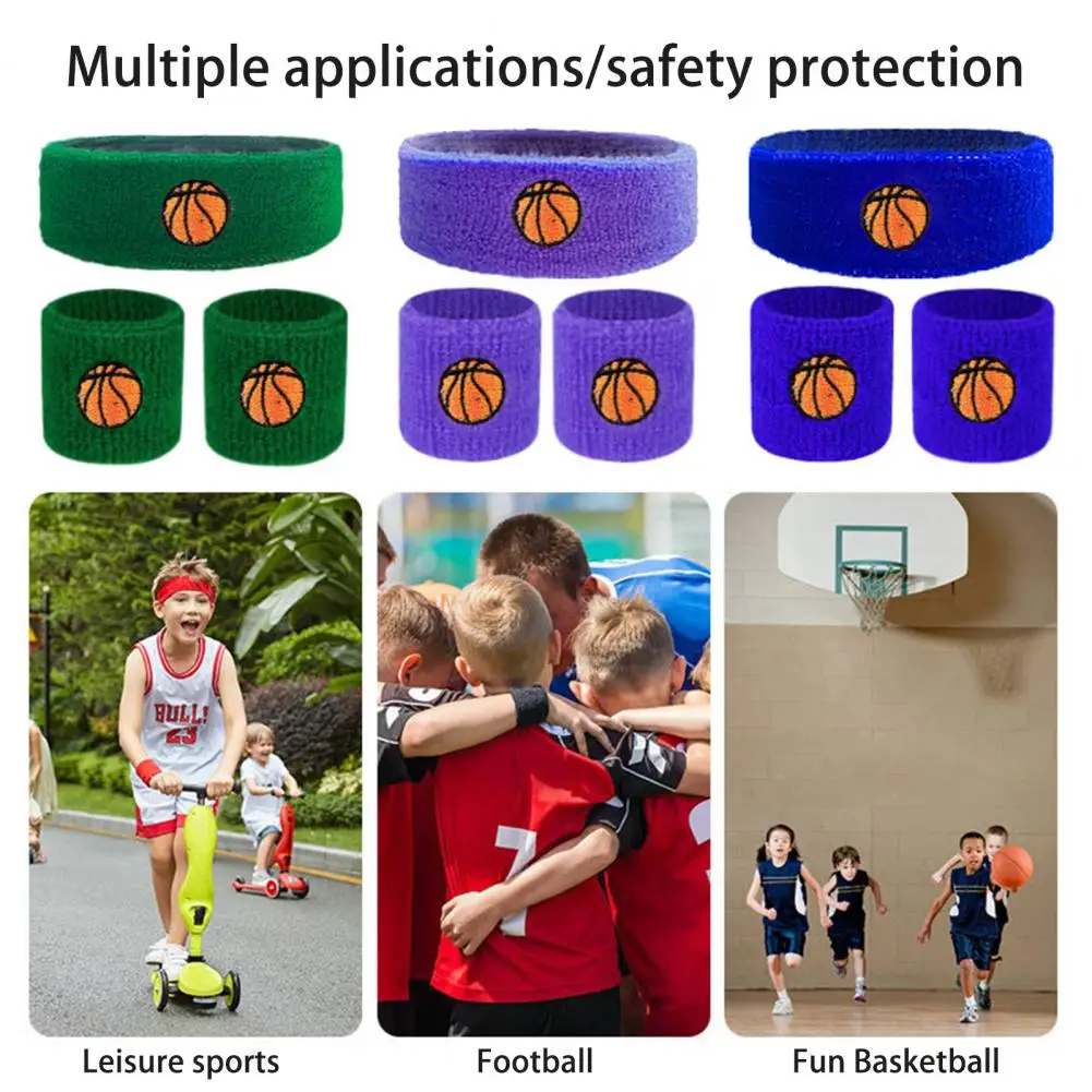 Sports Wristband Comfortable to Wear Wristband Kids Sports Headband Wristband Set with Ball Embroidery Stretchy for Boys