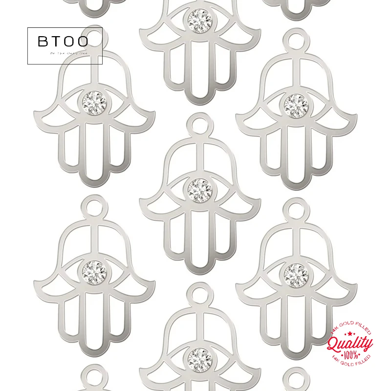 

Hamsa Hand Charm with CZ, Hamsa Charm, 925 Sterling Silver, Connector, Wholesale, 7.8x10.4mm
