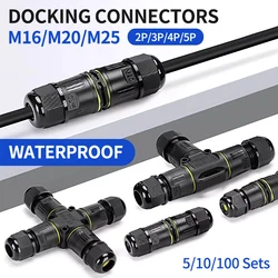 IP68 M16 M20 M25 Male Female Docking Connector Waterproof 2/3/4/5 Pin Terminal Electrical Wire  Cable Connector For Outdoor