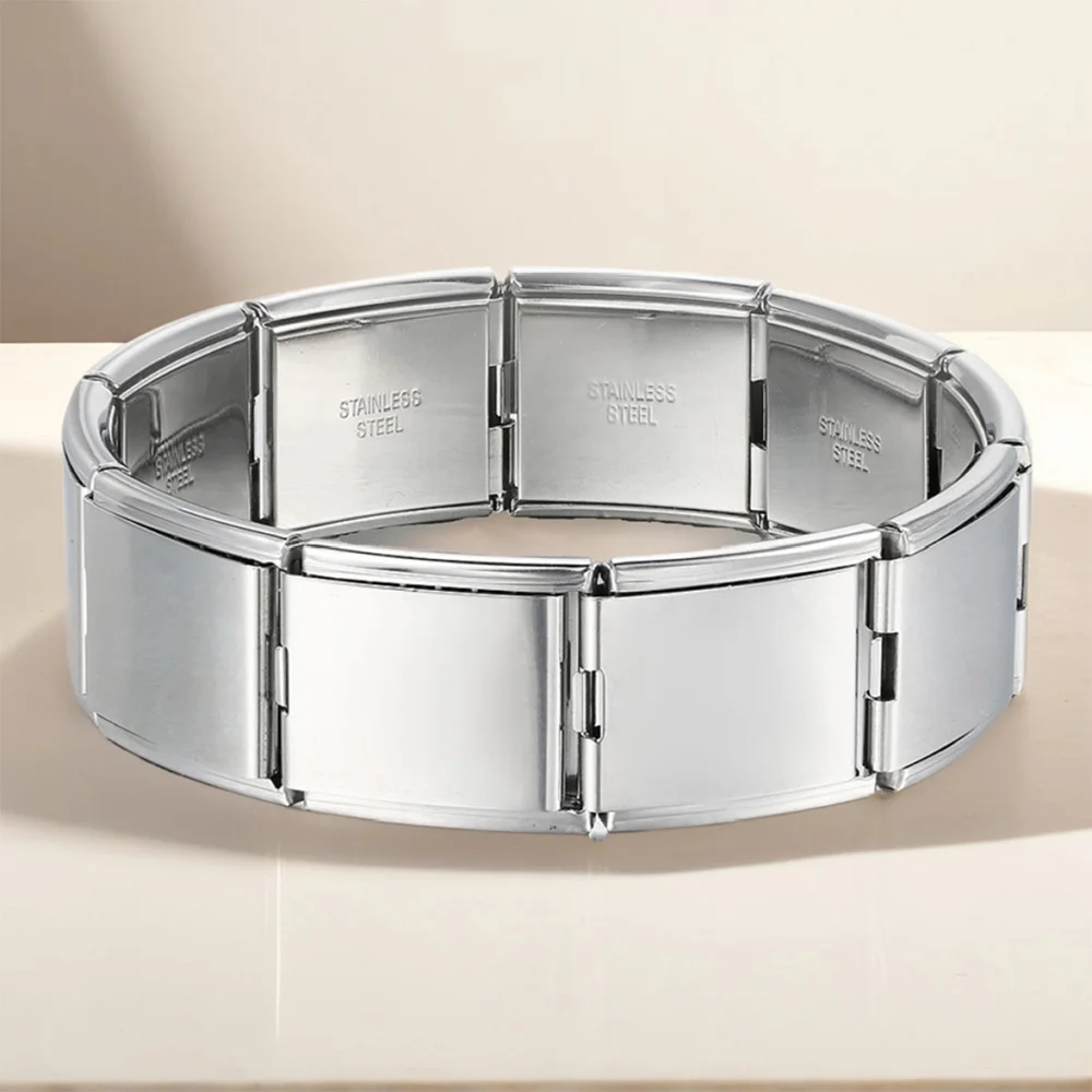 � Freizeit-Trendige Damen- und Herren-Handkette in Silberfarbe, groß, 20x18mm, Edelstahl-Anhänger, Gliederarmband im italienischen Stil, Schmuckgeschenke – Detail 2