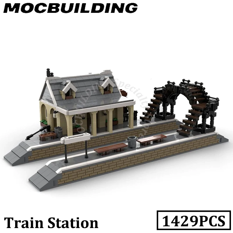 

Train Station Railway Accessories City Buildings Model MOC Building Blocks Display Construction Toys Birthday Gifts Present