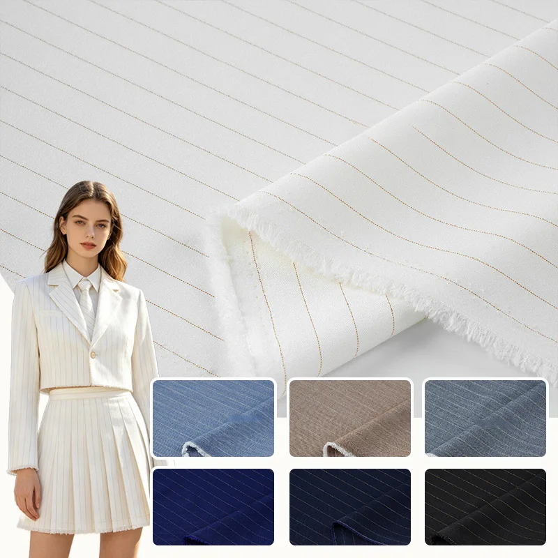 Cotton Glitter Pinstripe Suit Fabric Fine Shimmer Gold Thread Cloth For Sewing Blazers Dresses Skirts JK Uniform Garments Fabric